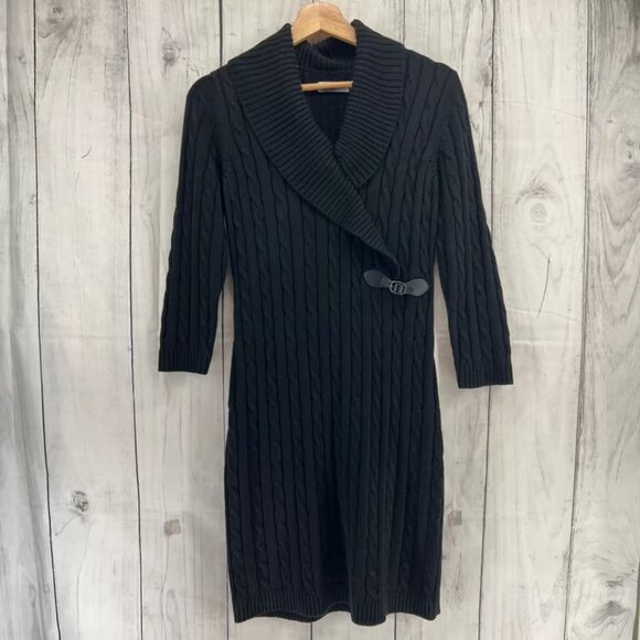 Calvin Klein SMALL Black Knit Sweater Dress A-Line Knee Length Long Sleeve - Picture 1 of 7